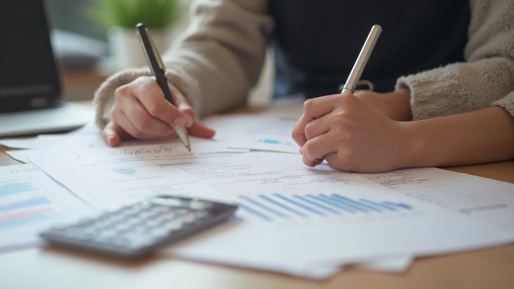 Profissional revisando relatório mensal de finanças pessoais com gráficos de progresso de poupança