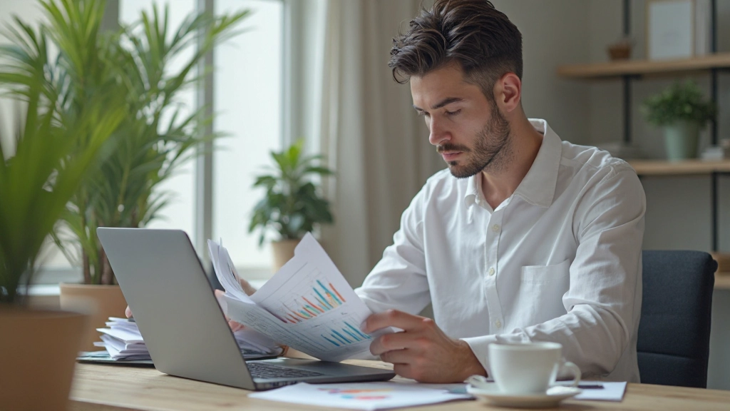 Investidor iniciante estudando gráficos de mercado e opções de investimento